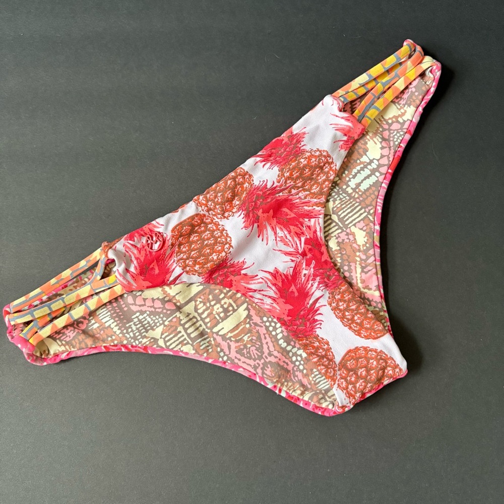 Maaji Boogie Wonderland Reversible Pink Pineapple Cheeky Swim Bikini Bottom L